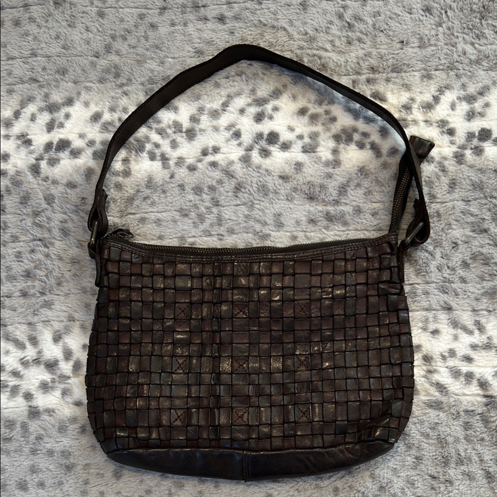 Ashwood Woven Leather Shoulder Bag - Dark Brown